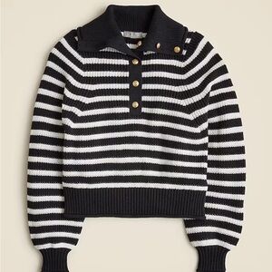 J Crew Ribbed cotton button-collar sweater in stripe NWT